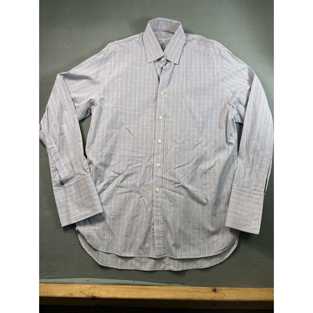 CHARLES TYRWHITT Men's Long Sleeve Dress Shirt Pink Blue Plaid Size 16 34 L